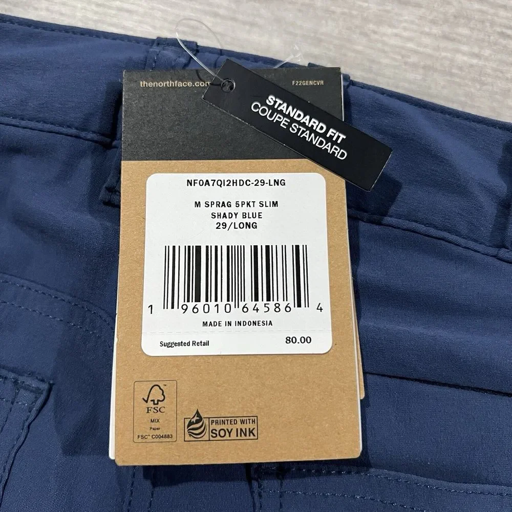 The North Face Sprag NF0A7QI2HDC Pants Men's Shady Blue 5-Pocket Zip Fly 29 Long